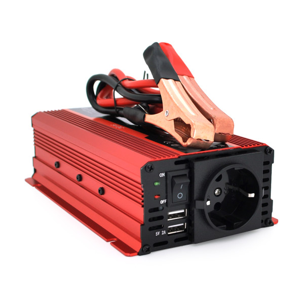 Инвертор напряжения KME1200W (DC:600W), 12/220V с аппроксимированной синусоидой, 2 универсальные розетки, 1*USB (DC:5V/2A), крокодилы+провода, Q20 Инвертор напряжения KME1200W (DC:600W), 12/220V с аппроксимированной синусоидой, 2 универсальные розетки, 1*USB (DC:5V/2A), крокодилы+провода, Q20
