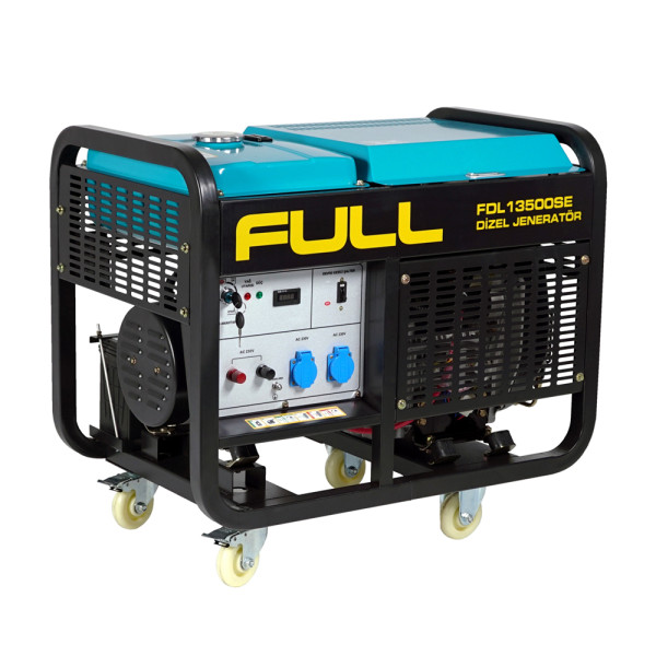 Генератор дизельний FULL FDL13500SE3, 3-фазний 230/400V, 50Hz, 13.75kVA/11kW, бак 25 л, витрата 3,5 л/год, пуск:стартер (без АКБ), 910x578x668 мм, 190 кг Генератор дизельний FULL FDL13500SE3, 3-фазний 230/400V, 50Hz, 13.75kVA/11kW, бак 25 л, витрата 3,5 л/год, пуск:стартер (без АКБ), 910x578x668 мм, 190 кг