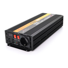 Інвертор напруги POWERMASTER-1500 900Вт 12В/220В для живлення побутових та автомобільних приладів з універсальною розеткою та клемами-крокодилами