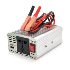 Інвертор напруги PI 500ВА 300Вт 12В-220В для автономного живлення техніки в авто та на природі з універсальною розеткою USB клемами крокодилами й АЗУ