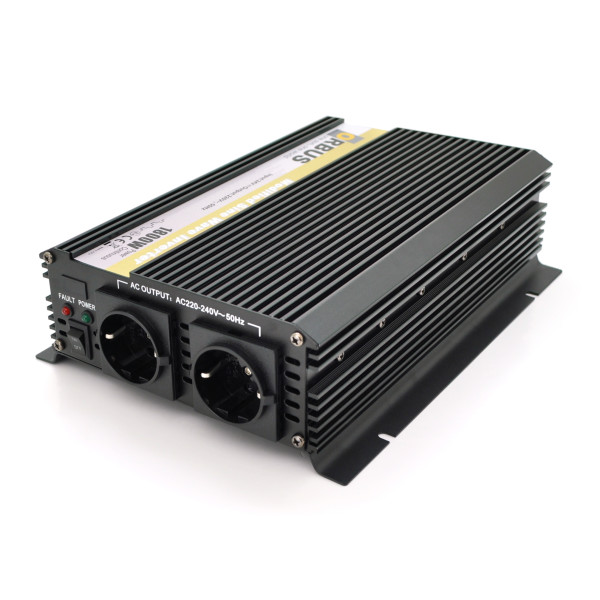 Інвертор напруги ORBUS ORMS24-1800 1800 Вт 24В/220В апроксимована синусоїда 2 розетки Schuko з клемними дротами та запобіжниками для автономного живлення