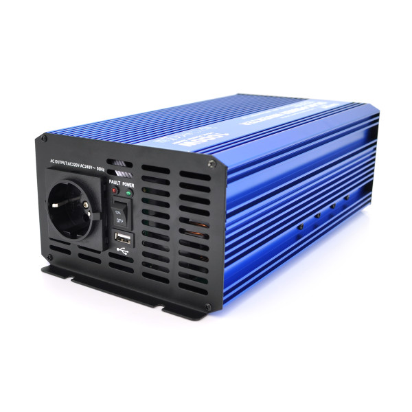 Инвертор напряжения Carspa-SINUS P1000-242 1000Вт 24/220V для автономного электроснабжения с чистой синусоидой USB и розеткой Schuko Инвертор напряжения Carspa-SINUS P1000-242 1000Вт 24/220V для автономного электроснабжения с чистой синусоидой USB и розеткой Schuko