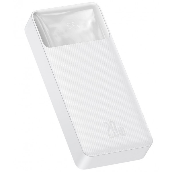Повербанк Baseus Bipow 20000mAh для зарядки гаджетов с цифровым дисплеем, 2xUSB, Type-C, компактен и легок, белый Повербанк Baseus Bipow 20000mAh для зарядки гаджетов с цифровым дисплеем, 2xUSB, Type-C, компактен и легок, белый