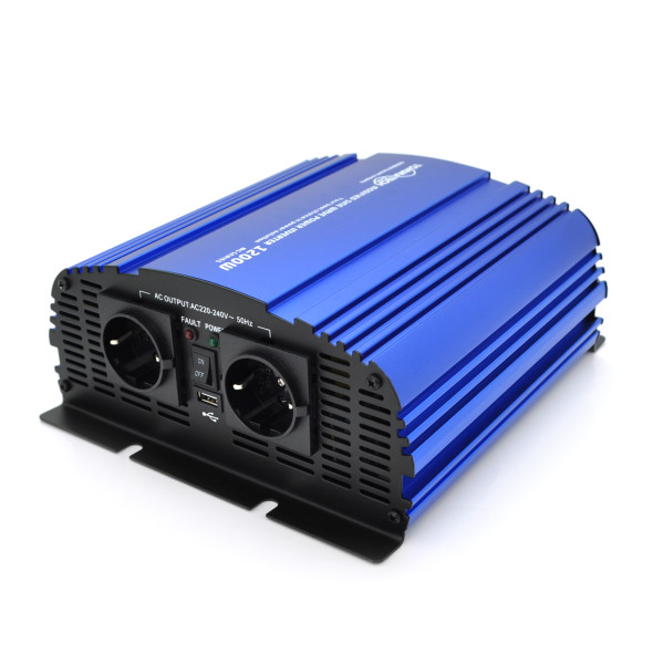 Інвертор напруги Tommatech MS-1200 12V/220V 1200W для живлення техніки з USB портом, захистом від перевантаження та 2 розетками Shuko