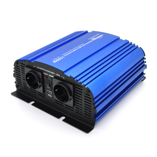 Інвертор напруги Tommatech MS-1500 1500Вт 12В/220В для живлення техніки, модифікована синусоїда, 2 розетки Shuko, USB, захисти, клемні дроти Інвертор напруги Tommatech MS-1500 1500Вт 12В/220В для живлення техніки, модифікована синусоїда, 2 розетки Shuko, USB, захисти, клемні дроти