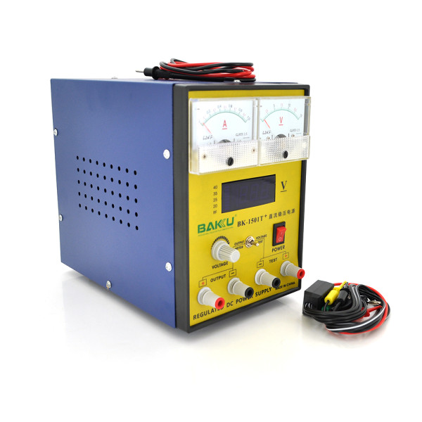 Блок живлення лабораторний BAKKU BK 1501T+ 0–15В 1А з цифровою та стрілочною індикацією для ремонту електроніки