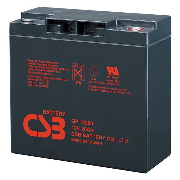 Акумуляторна батарея CSB GP12200 12V 20Ah для ДБЖ та систем відеоспостереження, сигналізації й резервного живлення Акумуляторна батарея CSB GP12200 12V 20Ah для ДБЖ та систем відеоспостереження, сигналізації й резервного живлення