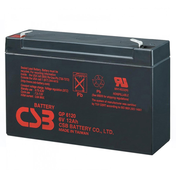 Акумуляторна батарея CSB GP6120 6V 12Ah для блоків живлення ДБЖ, систем відеоспостереження, сигналізації та резервного освітлення Акумуляторна батарея CSB GP6120 6V 12Ah для блоків живлення ДБЖ, систем відеоспостереження, сигналізації та резервного освітлення