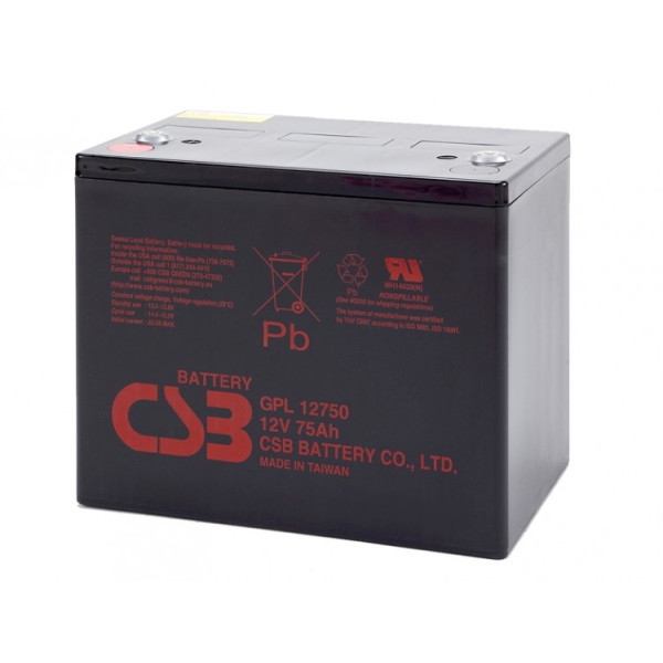 Акумуляторна батарея 12V 75Ah CSB GPL12750 для резервного живлення систем безпеки та відеоспостереження (261х168х215мм) Акумуляторна батарея 12V 75Ah CSB GPL12750 для резервного живлення систем безпеки та відеоспостереження (261х168х215мм)