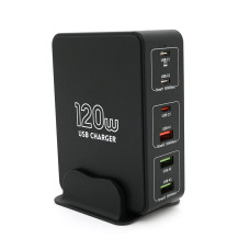 Зарядная станция V-818H 120W для гаджетов и ноутбуков, 3USB+3Type-C, быстрая зарядка для дома и офиса черная
