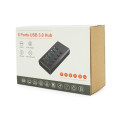Хаб USB 3.0, 4 порта USB 3.0 + 1 порт QC3.0, с переключателями на каждый порт, DC5V3A, Черный, Упаковка Хаб USB 3.0, 4 порта USB 3.0 + 1 порт QC3.0, с переключателями на каждый порт, DC5V3A, Черный, Упаковка