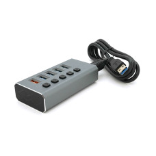 Хаб USB 3.0, 4 порта USB 3.0 + 1 порт QC3.0, с переключателями на каждый порт, DC5V3A, Черный, Упаковка