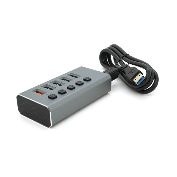 Хаб USB 3.0, 4 порта USB 3.0 + 1 порт QC3.0, с переключателями на каждый порт, DC5V3A, Черный, Упаковка Хаб USB 3.0, 4 порта USB 3.0 + 1 порт QC3.0, с переключателями на каждый порт, DC5V3A, Черный, Упаковка