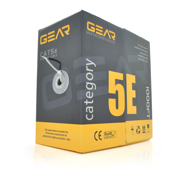 Кабель кручена пара GEAR UTP 4x2x0,51 Cat5E, CCA, для внутрішніх робіт, сірий,305m Кабель кручена пара GEAR UTP 4x2x0,51 Cat5E, CCA, для внутрішніх робіт, сірий,305m