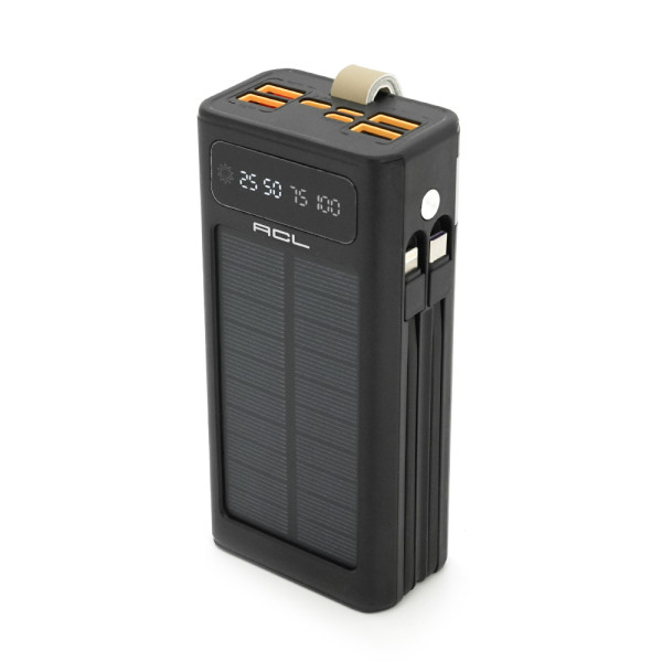 Павербанк ACL PW-90 30000mAh з сонячною панеллю для живлення та заряджання гаджетів, чорний