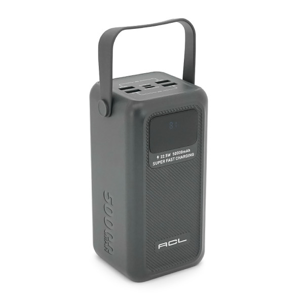 Powerbank ACL PW-131 50000mAh, 22.5W, 4xUSB, 4 кабелі (USB/Micro/Type-C/Lighting), Ліхтар, 1.08кг, Black, Box