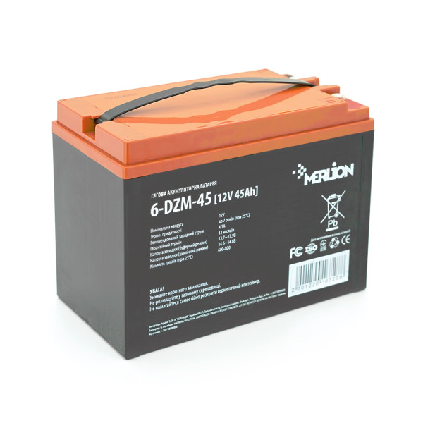 Тяговый аккумулятор AGM 6-DZM-45 12V 45Ah M5 для складской техники, ИБП, лодок и катеров Тяговый аккумулятор AGM 6-DZM-45 12V 45Ah M5 для складской техники, ИБП, лодок и катеров