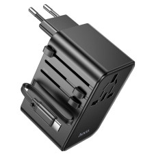 Міжнародний мережевий фільтр AC18A на 1 розетку + 2 USB + USB-C 35W для зарядки пристроїв з кабелем 1,5 м, 220В, чорний, у коробці