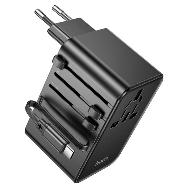 Міжнародний мережевий фільтр AC18A на 1 розетку + 2 USB + USB-C 35W для зарядки пристроїв з кабелем 1,5 м, 220В, чорний, у коробці Міжнародний мережевий фільтр AC18A на 1 розетку + 2 USB + USB-C 35W для зарядки пристроїв з кабелем 1,5 м, 220В, чорний, у коробці