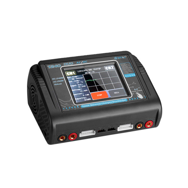 Зарядное устройство HTRC T240 Duo для LiPo, LiHv, Li-ion, NiMh, LiFe, Pb с сенсорным экраном 3.2'', два канала, мощность до 240 Вт, компактные размеры 145x105x64 мм Зарядное устройство HTRC T240 Duo для LiPo, LiHv, Li-ion, NiMh, LiFe, Pb с сенсорным экраном 3.2'', два канала, мощность до 240 Вт, компактные размеры 145x105x64 мм