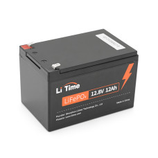 Акумуляторна батарея LiFePO4 12.8V 12Ач Li-TIME для автономних систем живлення та електропостачання 154Wh, компактний розмір 151x98x95мм