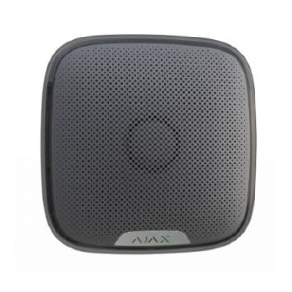 Бездротова вулична сирена Ajax StreetSiren (black) для охоронної системи, 81-113 дБ, 1500 м, чорний колір, 4 батареї CR123A, 200х200х51 мм, 502 г Бездротова вулична сирена Ajax StreetSiren (black) для охоронної системи, 81-113 дБ, 1500 м, чорний колір, 4 батареї CR123A, 200х200х51 мм, 502 г