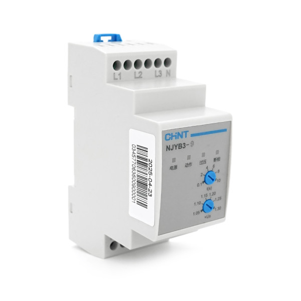 Реле контролю фаз CHINT NJYB3-9 AC220V, 1-2F4P, Захист U+ (1.05~1,3) *Us, Затримка 0,1~10с, Захист обриву фаз, Ue240/415V, Ie0.75/0.47, 1CO+1NO