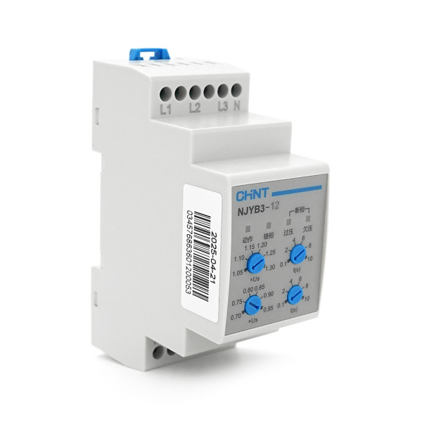 Реле контролю фаз CHINT NJYB3-12 AC220V, 3F4P, Захист U+(1,05~1,3)*Us/U-(0,7~0,95)*Us,Затримка 0,1~10с,Захист обриву/послідовності фаз, Ue240/415V, Ie0.75/0.47, 1CO+1NO Реле контролю фаз CHINT NJYB3-12 AC220V, 3F4P, Захист U+(1,05~1,3)*Us/U-(0,7~0,95)*Us,Затримка 0,1~10с,Захист обриву/послідовності фаз, Ue240/415V, Ie0.75/0.47, 1CO+1NO