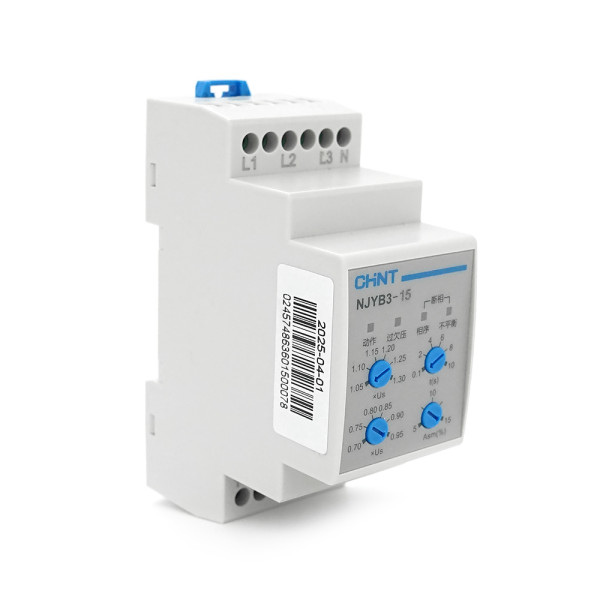 Реле контролю фаз CHINT NJYB3-15 AC220V, 3F4P, Захист U+(1,05~1,3)*Us/U-(0,7~0,95)*Us,Затримка 0,1~10с,Захист обриву/послідовності фаз/баланс5-15%,Ue2 Ie0.75/0.47, 1CO+1NO Реле контролю фаз CHINT NJYB3-15 AC220V, 3F4P, Захист U+(1,05~1,3)*Us/U-(0,7~0,95)*Us,Затримка 0,1~10с,Захист обриву/послідовності фаз/баланс5-15%,Ue2 Ie0.75/0.47, 1CO+1NO