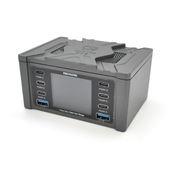 Зарядная станция с цифровой индикацией MECHANIC V-Power 8 Ultra, 2*QC3.0-5В3А,9В2А, 6*PD3.1-(5В/9В/12В/15В)3А,20В2,25A, 220В/160Вт. 114*60*84мм