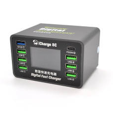 Зарядна станція з цифровою індикацією MECHANIC iCharge 8C, 6*USB-A, QC3.0-5В3А,9В2A,12В1.5А, PD3.1-5В4А,9В2.22A,12В1.67А, 220V/50W.134*