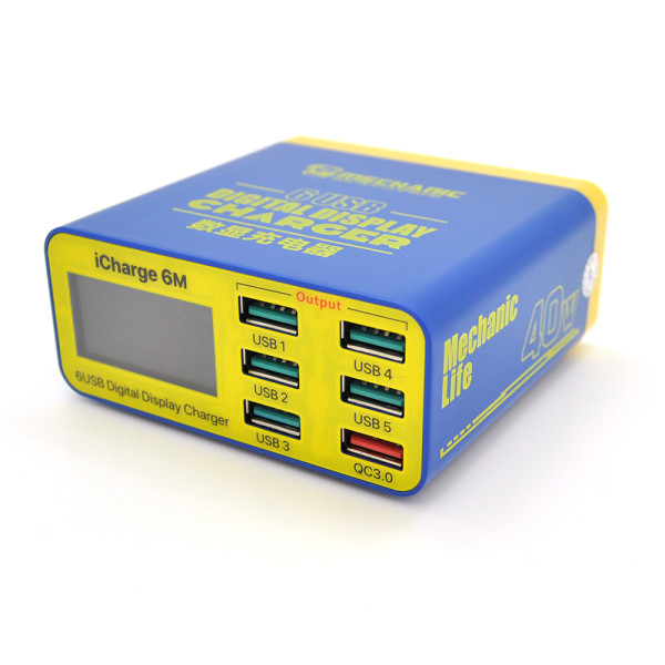 Зарядна станція iCharge 6M з цифровою індикацією, 6xUSB-A (1xQC3.0 15W), 40W 220V для одночасної зарядки смартфонів і планшетів