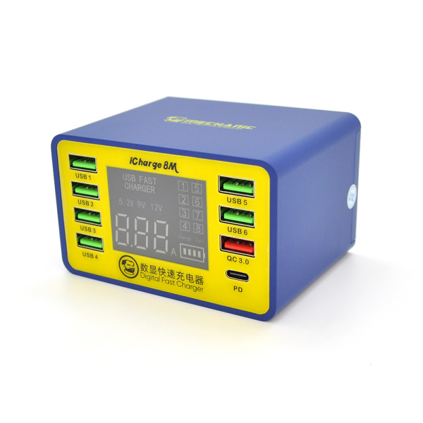 Зарядная станция iCharge 8M с цифровой индикацией 6xUSB-A QC3.0 PD3.1 50W для одновременной зарядки смартфонов и планшетов