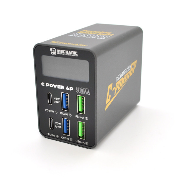 Зарядная станция с цифровой индикацией C-Power 6P для быстрой зарядки ноутбуков и мобильных устройств 90 Вт 6 портов PD3.1 QC3.0 Зарядная станция с цифровой индикацией C-Power 6P для быстрой зарядки ноутбуков и мобильных устройств 90 Вт 6 портов PD3.1 QC3.0