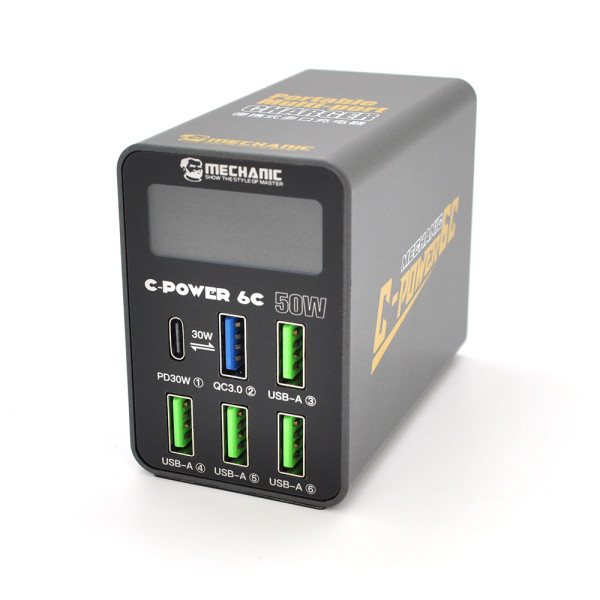 Зарядная станция C-Power 6C с цифровой индикацией 6 портов USB QC3.0 и PD3.1 50Вт для одновременной зарядки смартфонов и планшетов Зарядная станция C-Power 6C с цифровой индикацией 6 портов USB QC3.0 и PD3.1 50Вт для одновременной зарядки смартфонов и планшетов