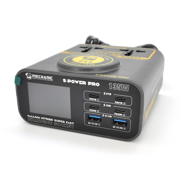 Зарядная станция S-Power Pro с цифровой индикацией для питания и зарядки устройств дома и офиса, 4×PD 3.1, 2×QC 3.0, беспроводная зарядка и розетки 220 В Зарядная станция S-Power Pro с цифровой индикацией для питания и зарядки устройств дома и офиса, 4×PD 3.1, 2×QC 3.0, беспроводная зарядка и розетки 220 В