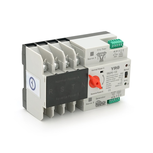 Автомат ввода резерва четырехполюсный YRQ2PC-125 400V 125A на DIN рейку для трехфазных генераторов и источников бесперебойного питания