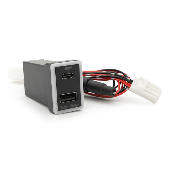 АЗУ врізне 130W-D01T03-С для зарядки устройств, PD+QC, Type-C 100W, USB 30W, LED подсветка, комплект проводов, черный, 33x22x58mm АЗУ врізне 130W-D01T03-С для зарядки устройств, PD+QC, Type-C 100W, USB 30W, LED подсветка, комплект проводов, черный, 33x22x58mm