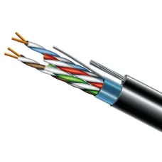 Кабель вита пара ЗЗКМ FTP мідь вуличний із тросом Cat. 5e F/UTP PE 4х2х24 AWG + S. M. трос 500м для мережевих підключень з максимальним опором 95 Ом/км