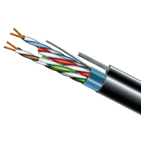 Кабель вита пара ЗЗКМ FTP мідь вуличний із тросом Cat. 5e F/UTP PE 4х2х24 AWG + S. M. трос 500м для мережевих підключень з максимальним опором 95 Ом/км Кабель вита пара ЗЗКМ FTP мідь вуличний із тросом Cat. 5e F/UTP PE 4х2х24 AWG + S. M. трос 500м для мережевих підключень з максимальним опором 95 Ом/км