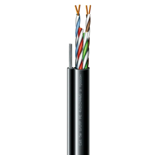 Кабель кручена пара ЗЗКМ (UTP мідь вуличний з тросом) Cat. 5e U/UTP РЕ steel cord 4x2x24 AWG (k) трос (70910181) бухта 500м. Кабель кручена пара ЗЗКМ (UTP мідь вуличний з тросом) Cat. 5e U/UTP РЕ steel cord 4x2x24 AWG (k) трос (70910181) бухта 500м.