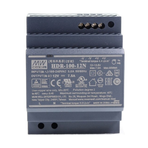 Блок живлення Mean Well HDR-100-12N 12В 7.5А для систем відеоспостереження з захистом від перевантаження та короткого замикання на DIN-рейку Блок живлення Mean Well HDR-100-12N 12В 7.5А для систем відеоспостереження з захистом від перевантаження та короткого замикання на DIN-рейку