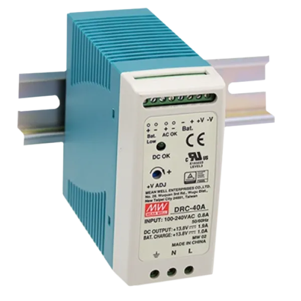 Блок живлення MeanWell DRC-40A для охоронних систем і відеоспостереження, DIN-рейка, 40 Вт, 14 В 1-2 А, 90-264 В AC, ККД 86%, захист від перевантаження Блок живлення MeanWell DRC-40A для охоронних систем і відеоспостереження, DIN-рейка, 40 Вт, 14 В 1-2 А, 90-264 В AC, ККД 86%, захист від перевантаження