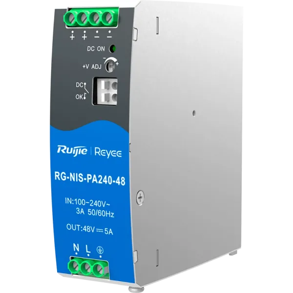 Джерело живлення AC/DC 240 Вт на DIN-рейку Ruijie RG-NIS-PA240-48 Джерело живлення AC/DC 240 Вт на DIN-рейку Ruijie RG-NIS-PA240-48