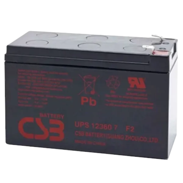 Акумуляторна батарея AGM CSB UPS12360 12V 7Ah для UPS та охоронних систем, максимальний розряд 130 А, клеми F2, розміри 151x65x94 мм Акумуляторна батарея AGM CSB UPS12360 12V 7Ah для UPS та охоронних систем, максимальний розряд 130 А, клеми F2, розміри 151x65x94 мм