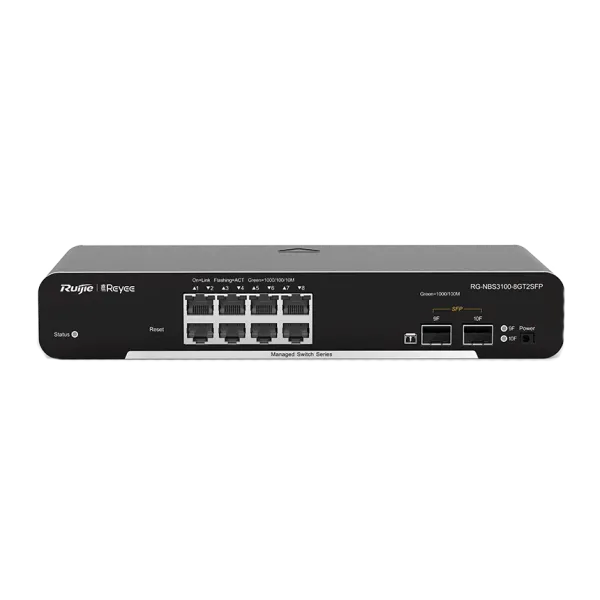 Комутатор 8 портів керований RG-NBS3100-8GT2SFP L2 для ефективного управління трафіком з комутаційною спроможністю 20 Гбіт/с та швидкістю пакетів до 15 млн у секунду Комутатор 8 портів керований RG-NBS3100-8GT2SFP L2 для ефективного управління трафіком з комутаційною спроможністю 20 Гбіт/с та швидкістю пакетів до 15 млн у секунду