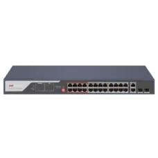 Комутатор 28 портів некерований Hikvision DS-3E0326P-E(C) PoE для організації мережевого підключення з підтримкою PoE і 370 Вт бюджету