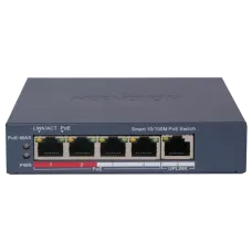 Комутатор 4 порти керований DS-3E1105P-EI/V2 POE для відеоспостереження з підтримкою PoE, 60 Вт, компактний розмір 121x28x83 мм, температура 0º - + 40ºC