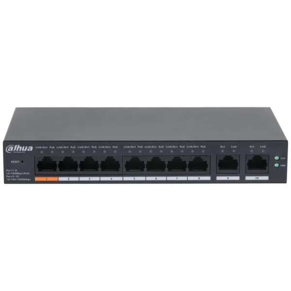 Комутатор 10 портів керований DH-CS4010-8ET-60 PoE для системи відеоспостереження з підтримкою IEEE802.3af, IEEE802.3at та Hi-PoE, бюджет 60 Вт Комутатор 10 портів керований DH-CS4010-8ET-60 PoE для системи відеоспостереження з підтримкою IEEE802.3af, IEEE802.3at та Hi-PoE, бюджет 60 Вт