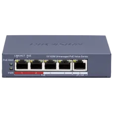 Комутатор 4 порти некерований DS-3E0105P-E/M(C) POE для організації PoE живлення відеоспостереження, 30 Вт, 4x100M RJ45, робоча температура до +40ºC